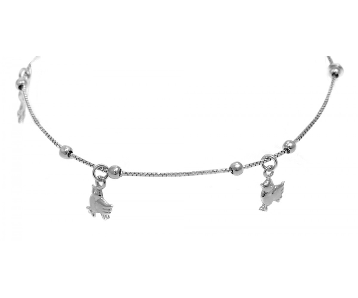 Sterling Silver Anklet with Tiny Animal Charms for evil eye protection