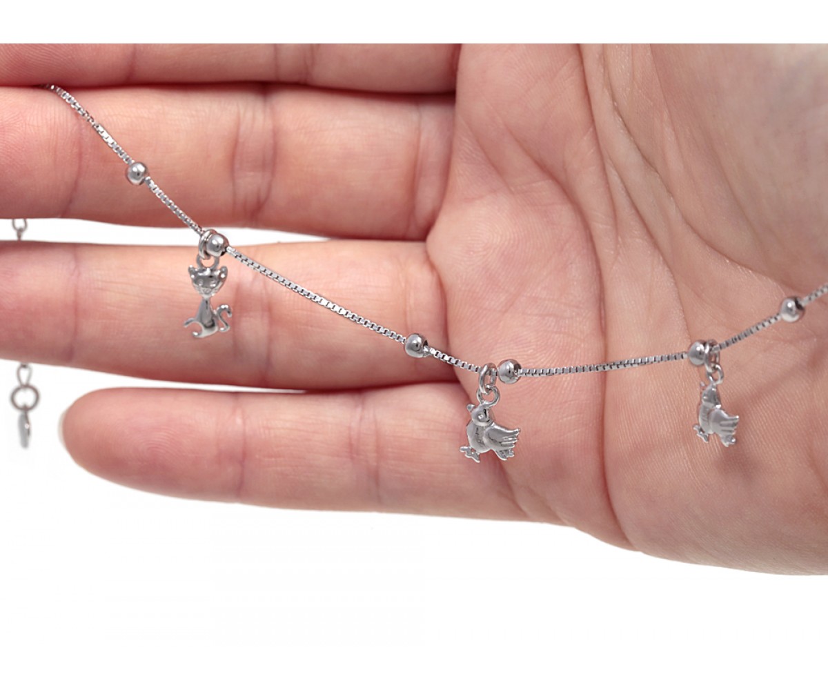Sterling Silver Anklet with Tiny Animal Charms for evil eye protection