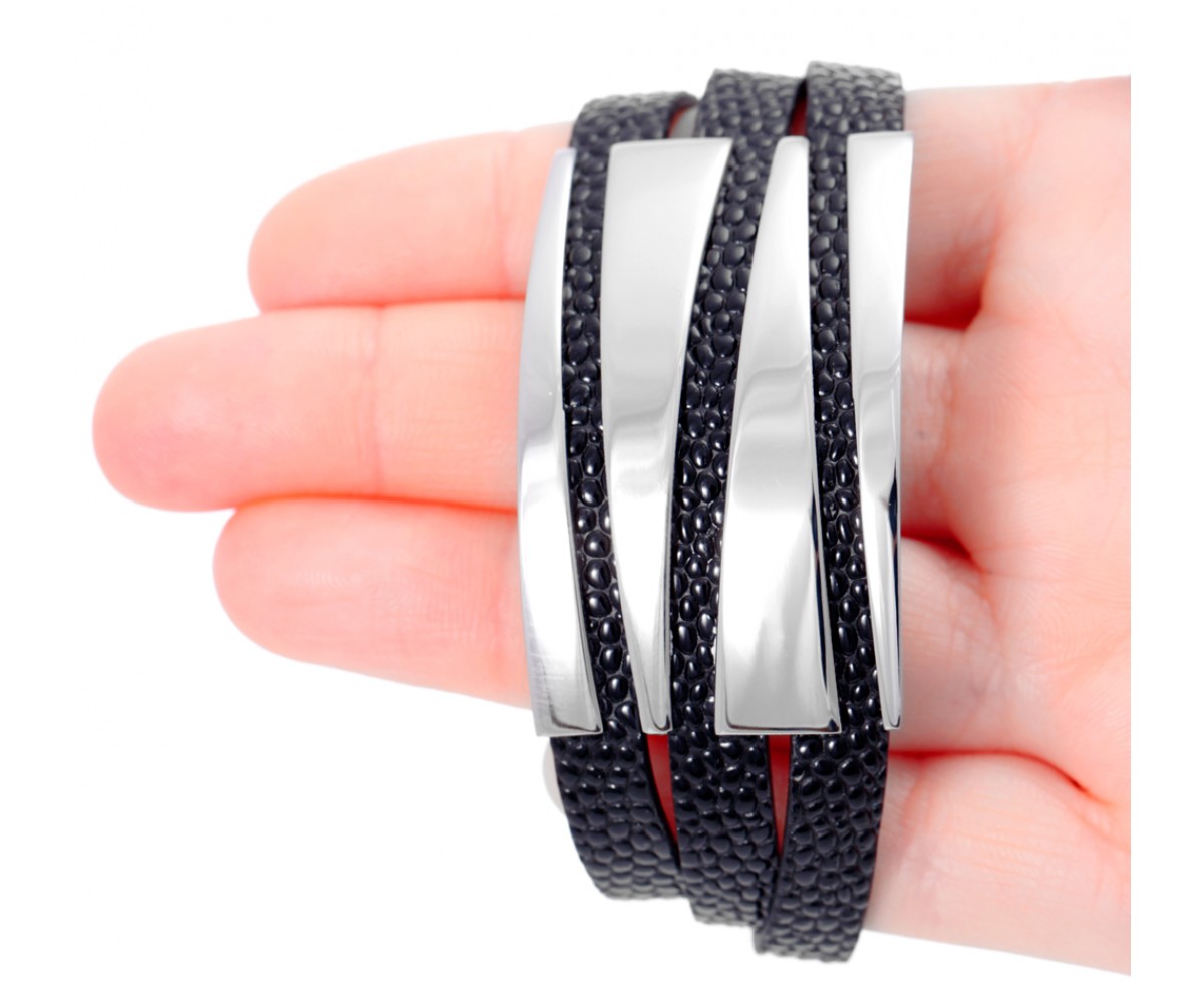 Women s Stainless Steel Leather Wrap Bracelet for evil eye protection