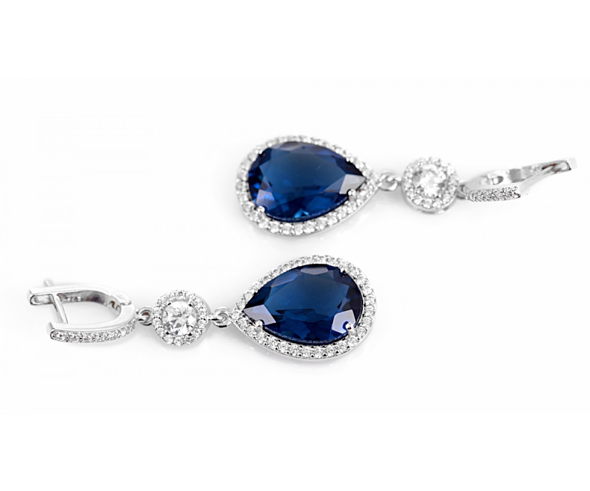 Blue Sapphire Quartz Silver Earrings for evil eye protection