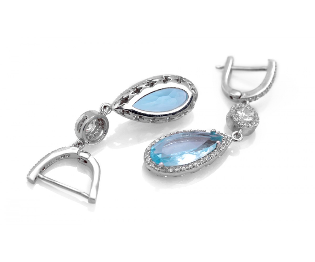 Blue Topaz Quartz Silver Earrings for evil eye protection