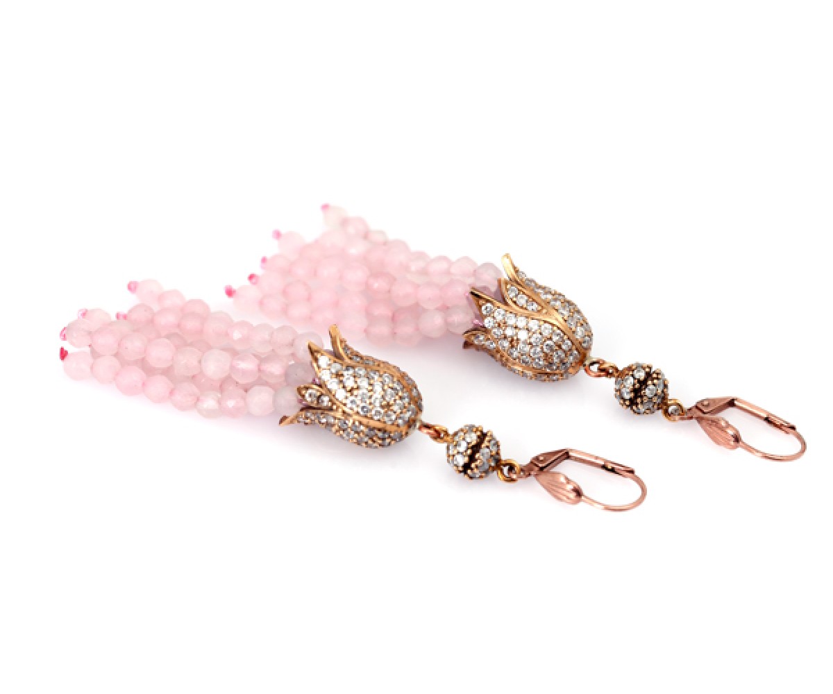 Tulip Earrings with Pink Opal CZ Stones for evil eye protection