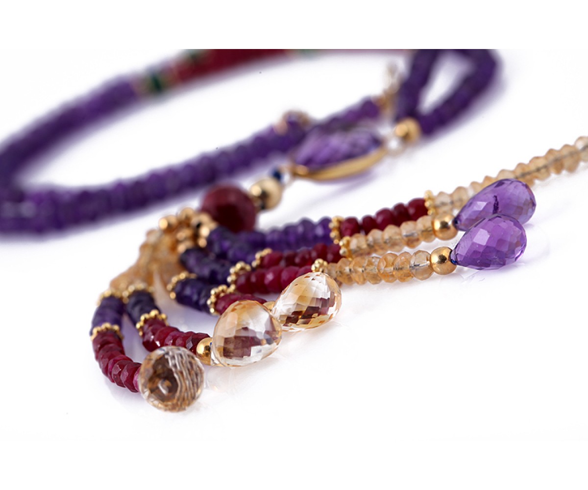 Amethyst Ruby Citrine Necklace for evil eye protection