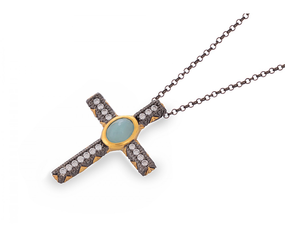 Artisan Crafted  Sterling Silver Cross Necklace for evil eye protection