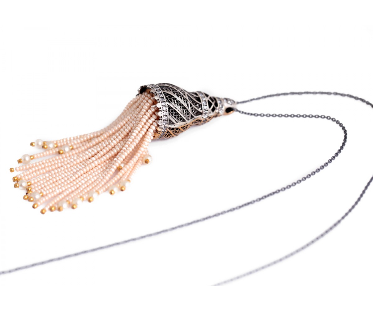 Designer Tassel Pearl Necklace for evil eye protection