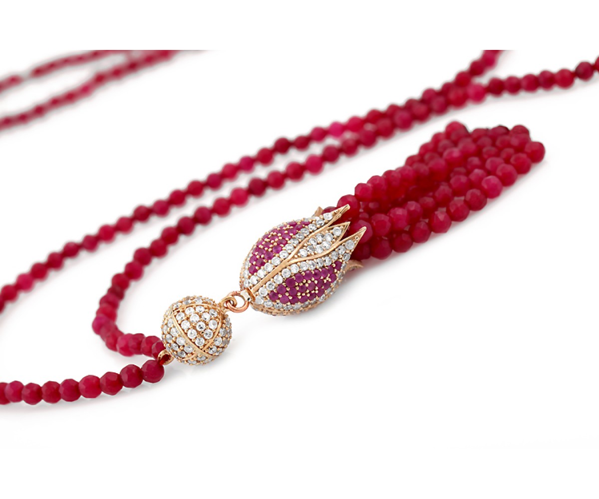 Tulip Necklace with Ruby and CZ Stones for evil eye protection