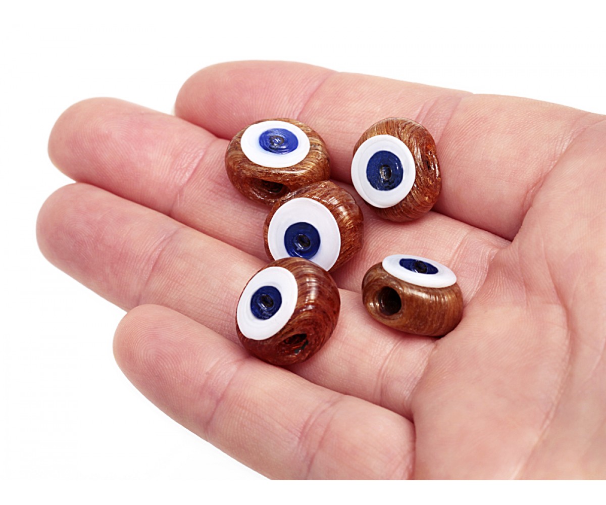 Brown Evil Eye Beads - 15 pcs for evil eye protection
