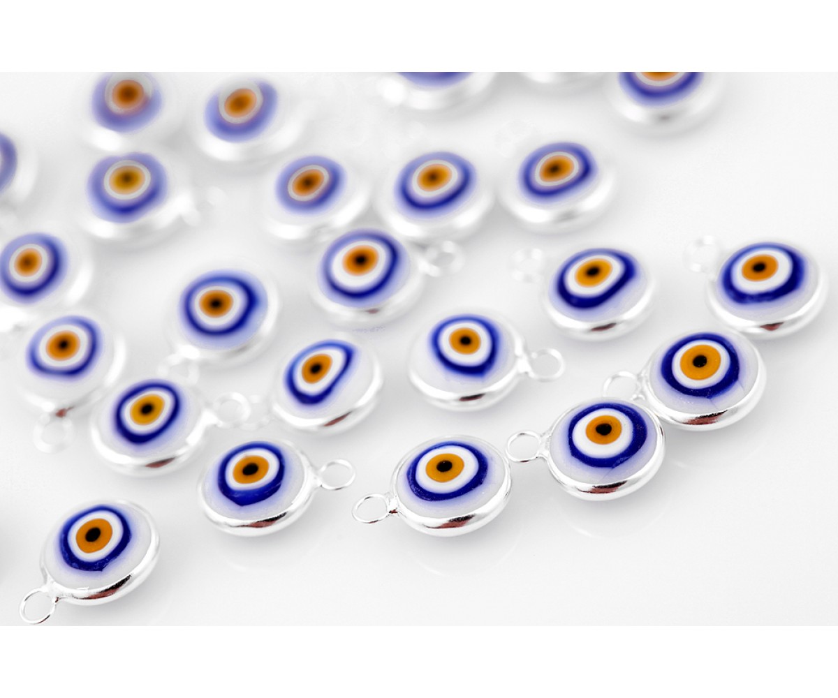 Ceramic Evil Eye Beads White - 30 pcs for evil eye protection