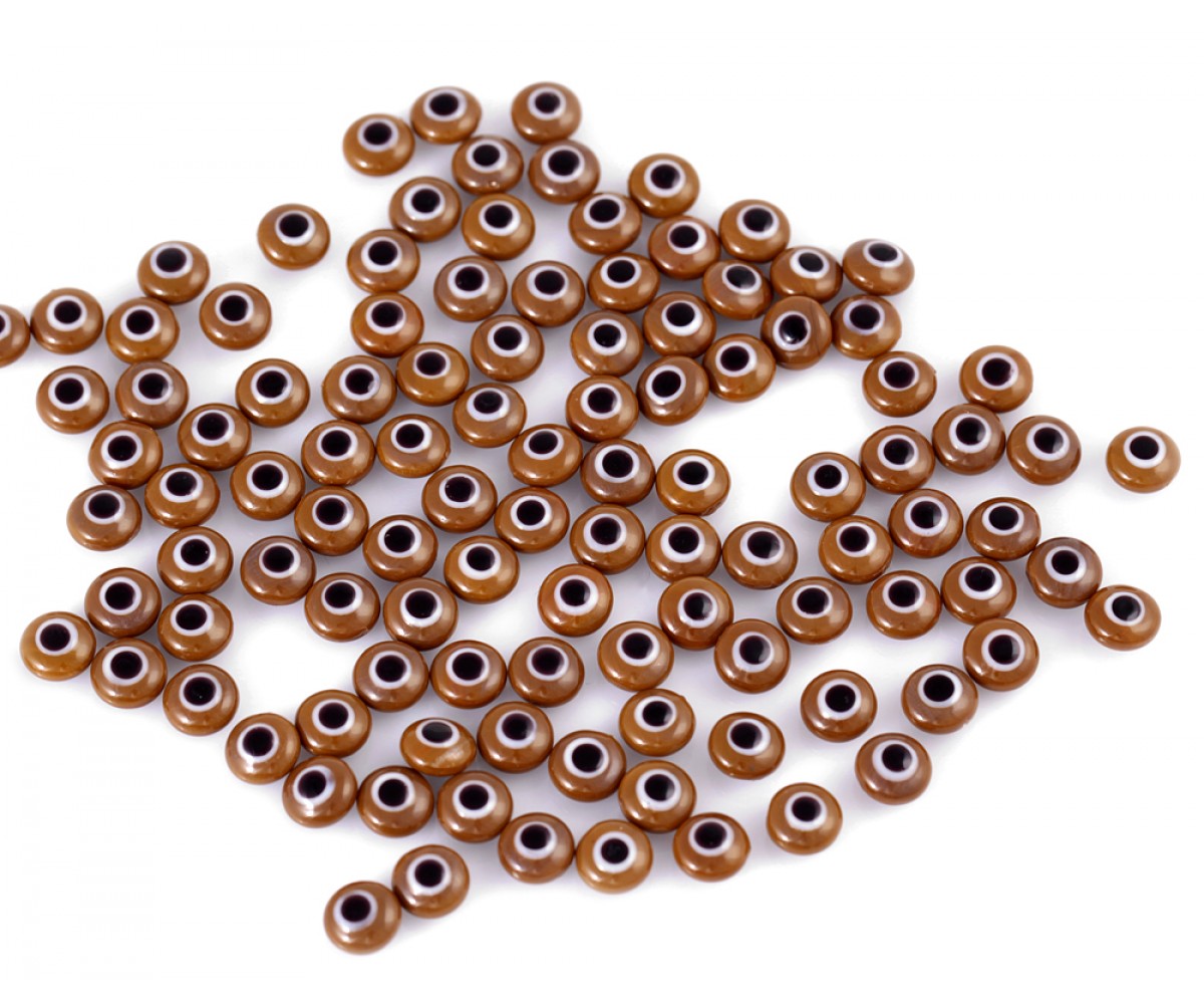 Evil Eye Beads Brown Double Sided Without Hole - 50 pcs for evil eye protection