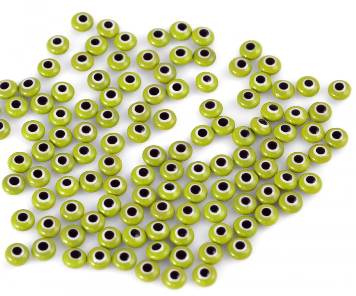 Evil Eye Beads Green Double Sided Without Hole - 50 pcs for evil eye protection