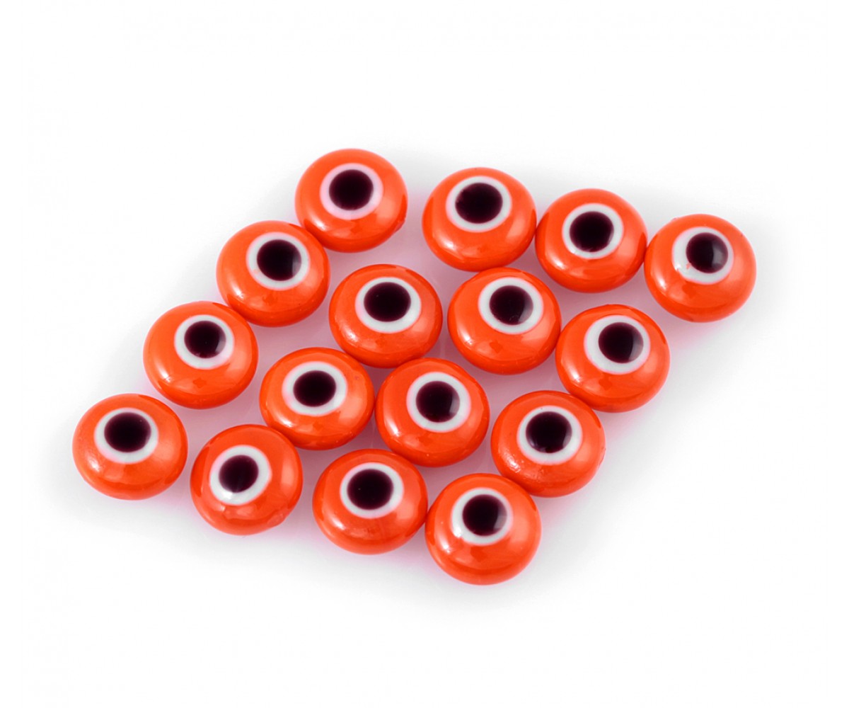Evil Eye Beads Orange Double Sided Without Hole - 50 pcs for evil eye protection