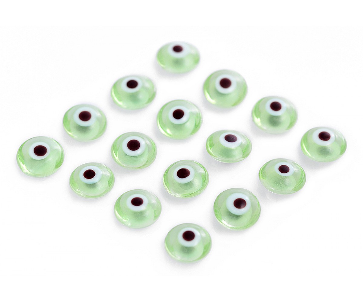 Evil Eye Beads Translucent Green Double Sided Without Hole - 50 pcs for evil eye protection