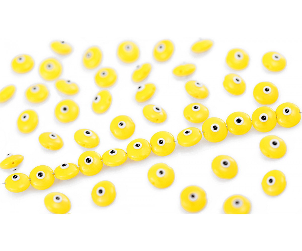 Evil Eye Beads Yellow Double Sided With Hole - 50 pcs for evil eye protection