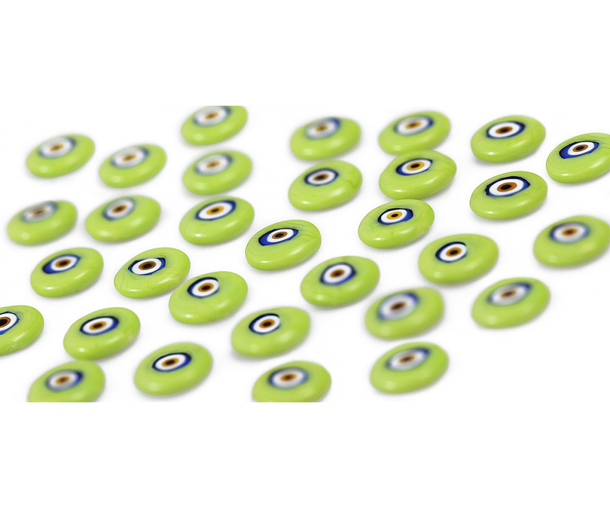 Flat Evil Eye Beads Green Double Sided Without Hole - 15 pcs for evil eye protection