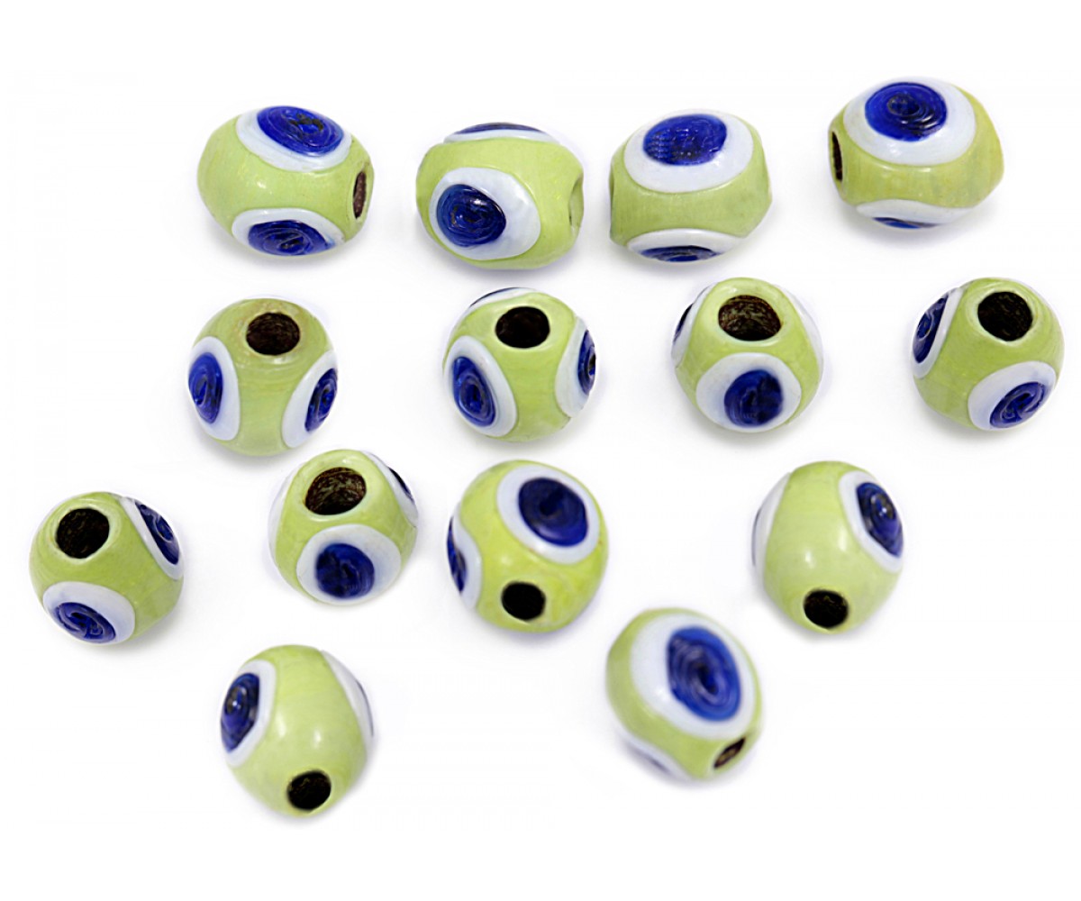Lime Green Evil Eye Beads - 15 pcs for evil eye protection