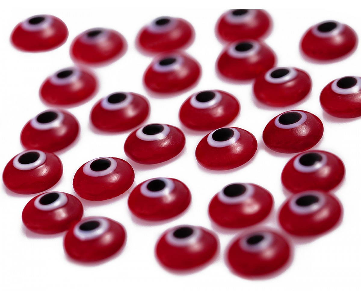One Sided Eye Beads Red - 50 pcs for evil eye protection