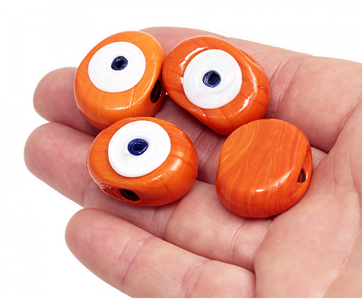Orange Evil Eye Beads  - 15 pcs for evil eye protection