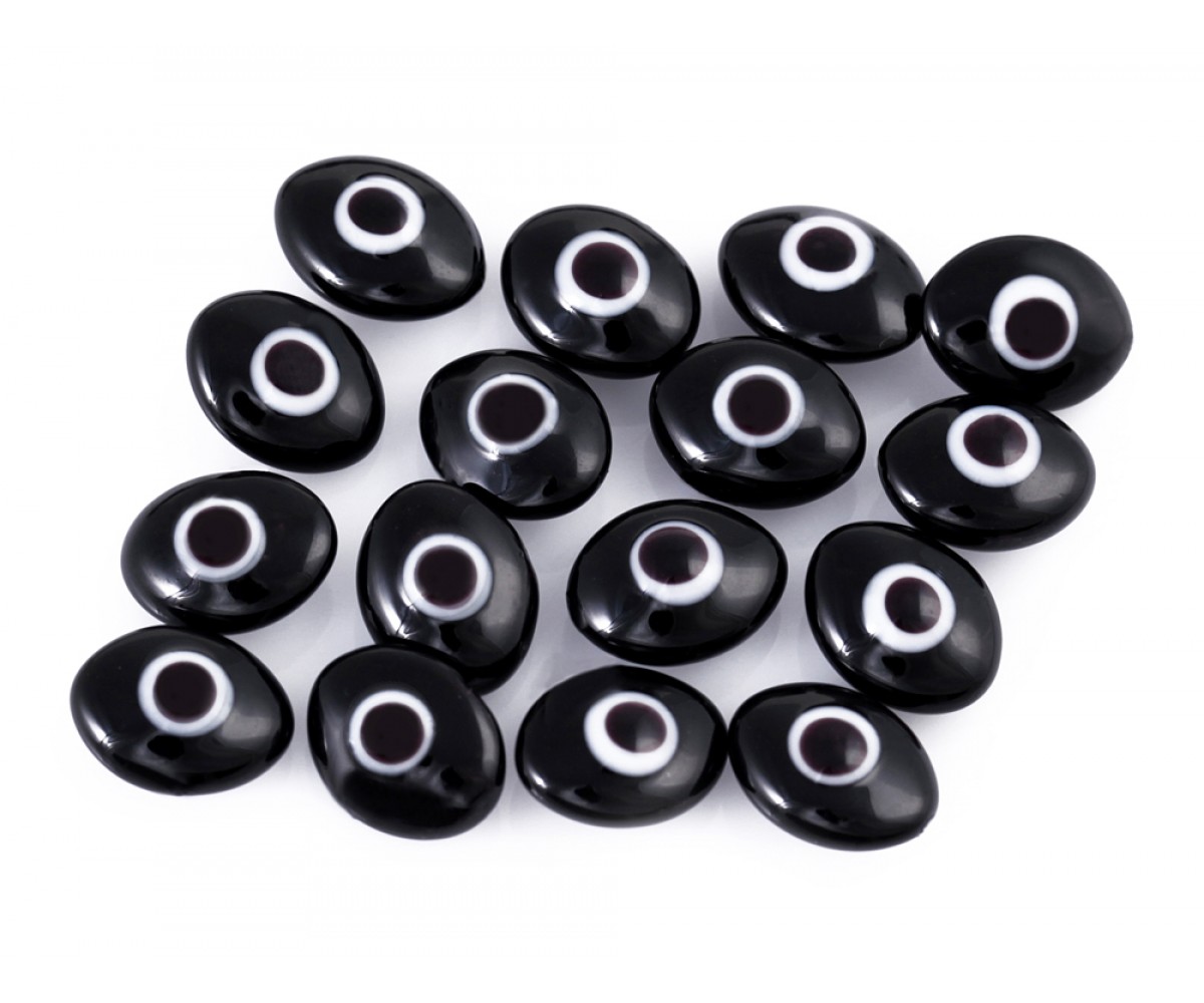 Oval Evil Eye Beads Black Double Sided Without Hole - 50 pcs for evil eye protection