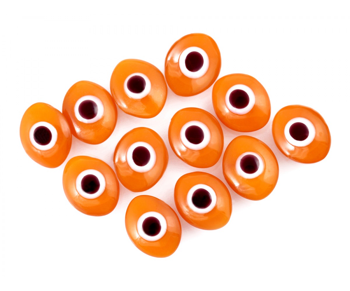 Oval Evil Eye Beads Orange Double Sided Without Hole - 50 pcs for evil eye protection