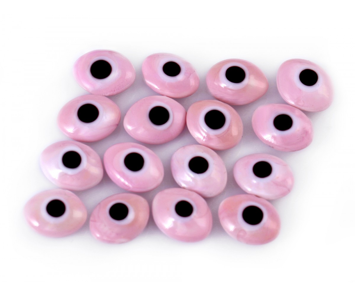 Oval Evil Eye Beads Pink Double Sided Without Hole - 50 pcs for evil eye protection