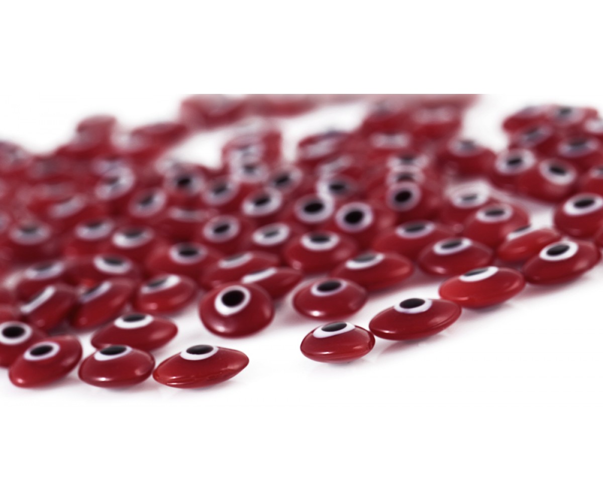 Oval Evil Eye Beads Red Double Sided Without Hole - 50 pcs for evil eye protection