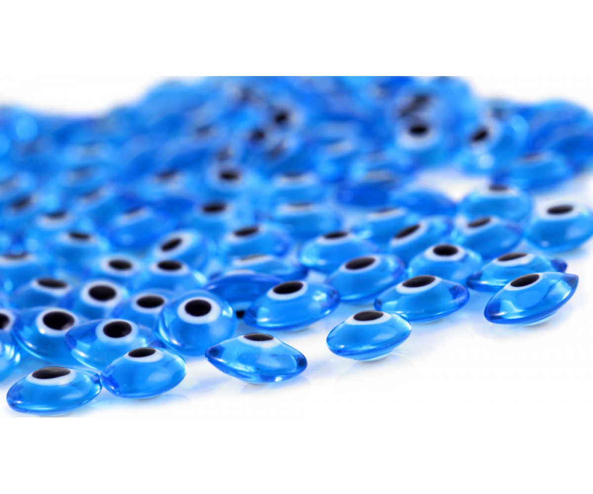 Oval Evil Eye Beads Transparent Blue Double Sided Without Hole - 50 pcs for evil eye protection