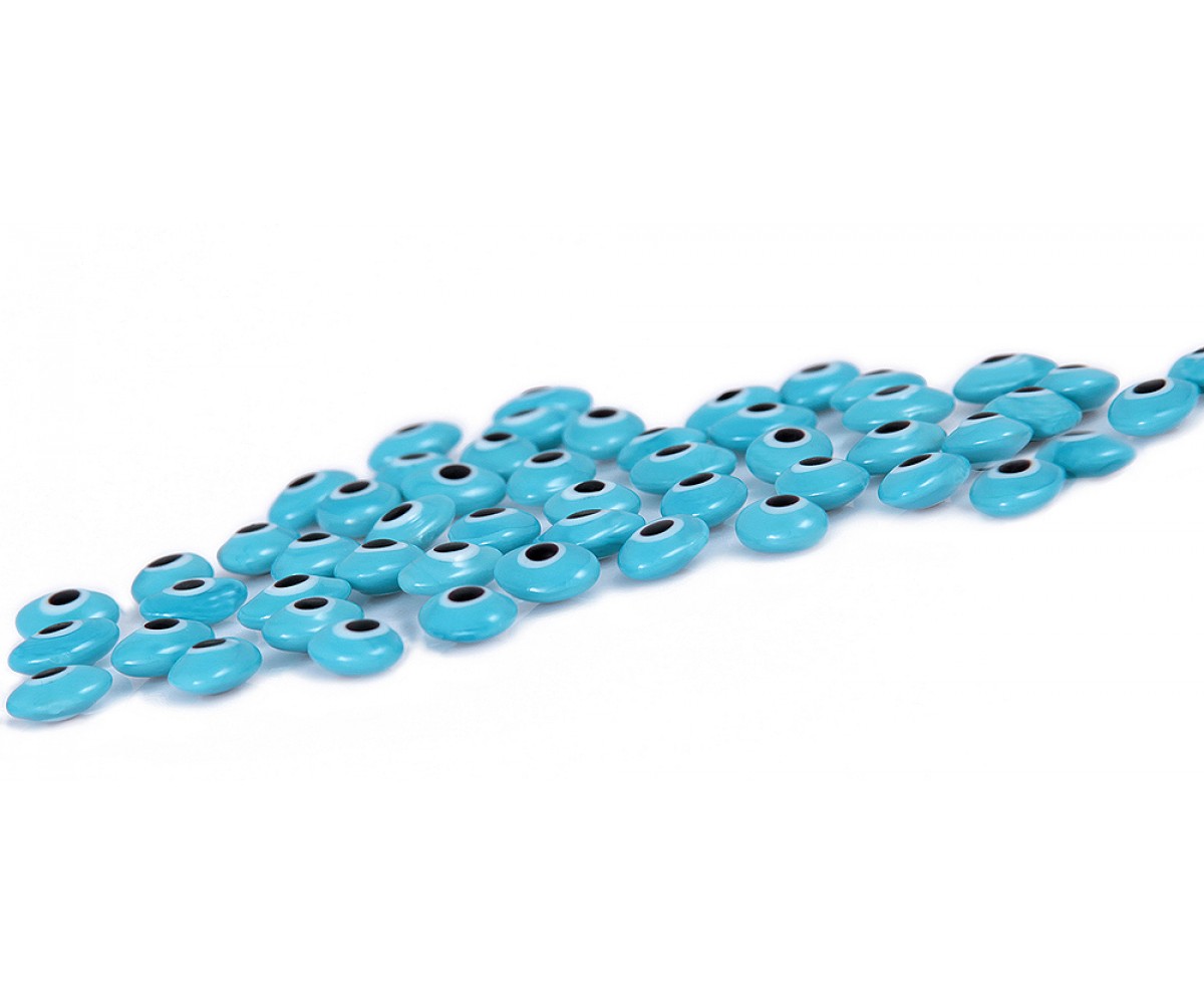 Oval Evil Eye Beads Turquoise Double Sided Without Hole - 50 pcs for evil eye protection