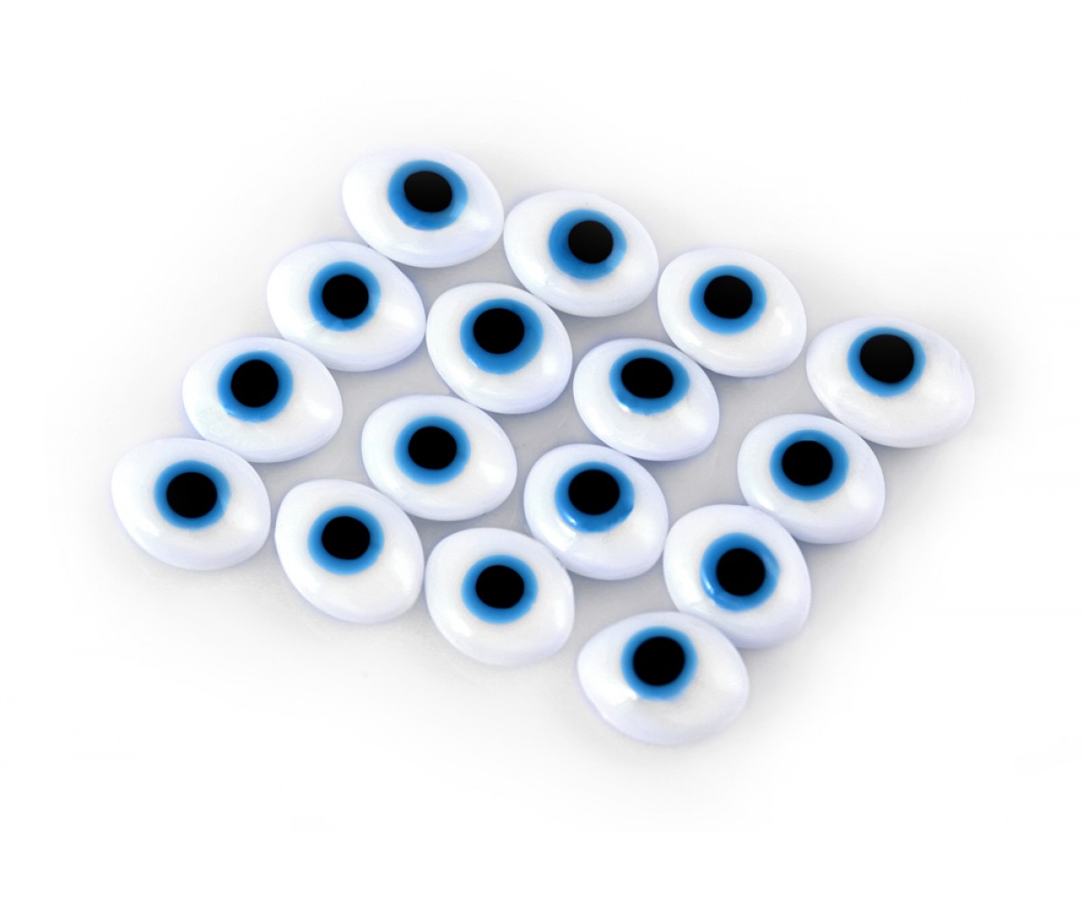 Oval Evil Eye Beads White Double Sided Without Hole - 50 pcs for evil eye protection