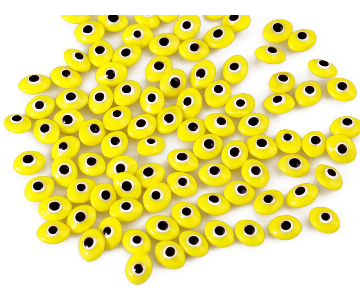 Oval Evil Eye Beads Yellow Double Sided Without Hole - 50 pcs for evil eye protection