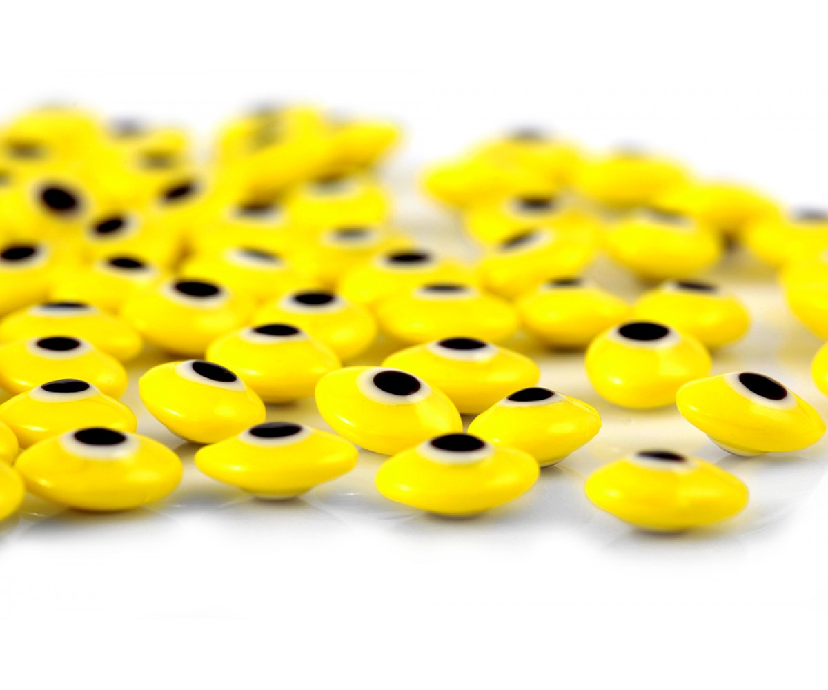 Oval Evil Eye Beads Yellow Double Sided Without Hole - 50 pcs for evil eye protection