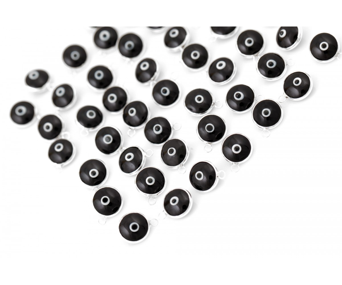 Silver Evil Eye Beads Black Double Sided - 50 pcs for evil eye protection