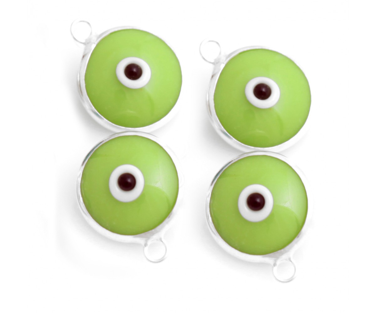 Silver Evil Eye Beads Green Double Sided - 50 pcs for evil eye protection