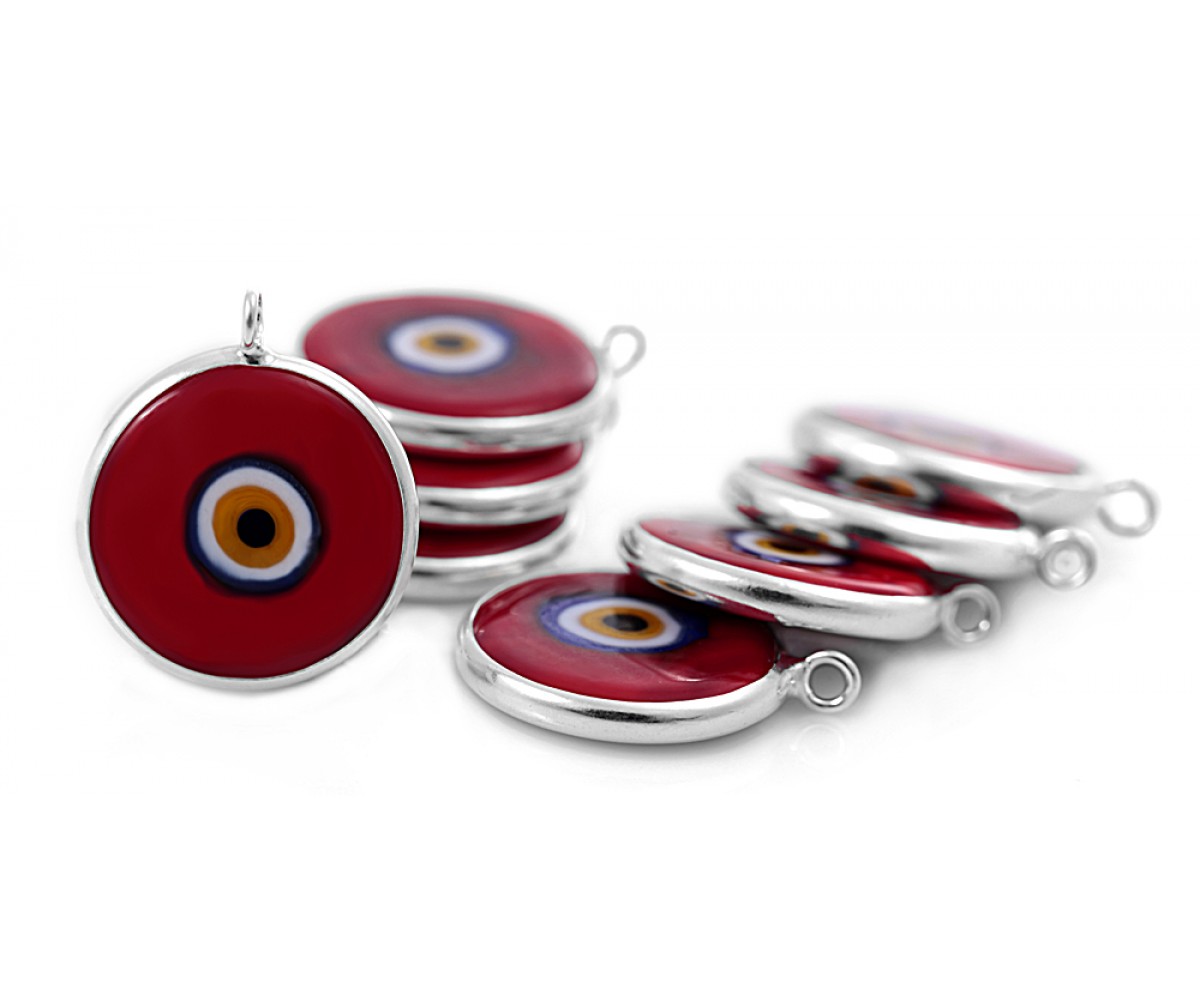 Silver Evil Eye Beads Red Double Hook - 20 pcs for evil eye protection