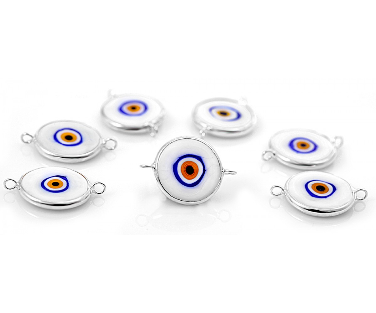 Silver Evil Eye Beads White Double Hook - 20 pcs for evil eye protection
