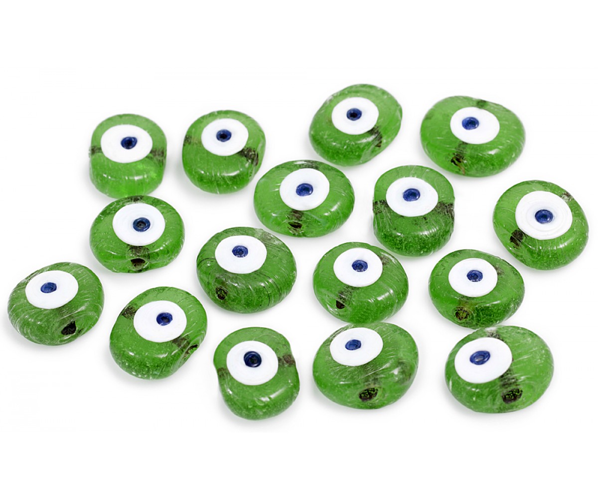 Transparent Green Evil Eye Beads - 15 pcs for evil eye protection