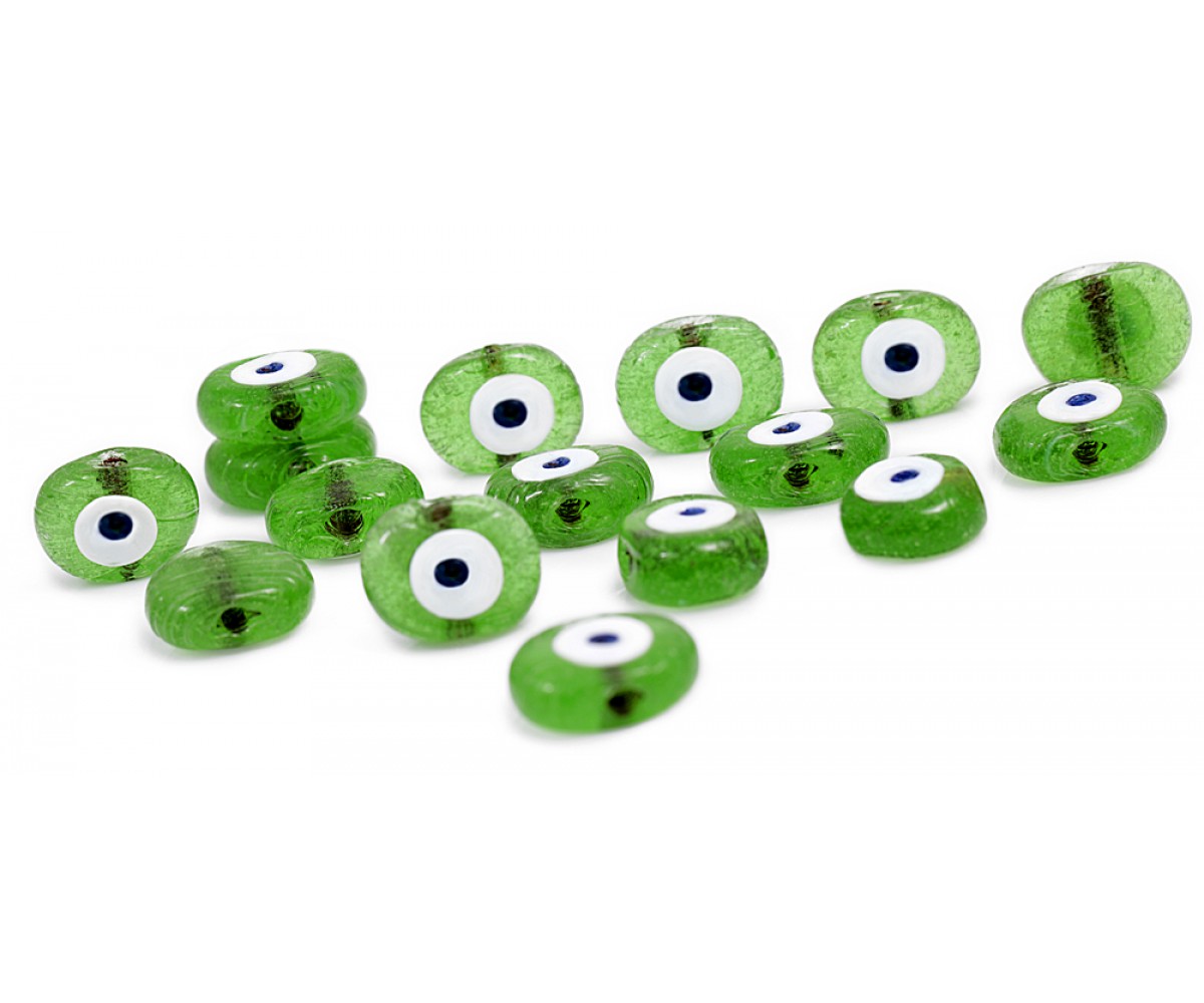 Transparent Green Evil Eye Beads - 15 pcs for evil eye protection