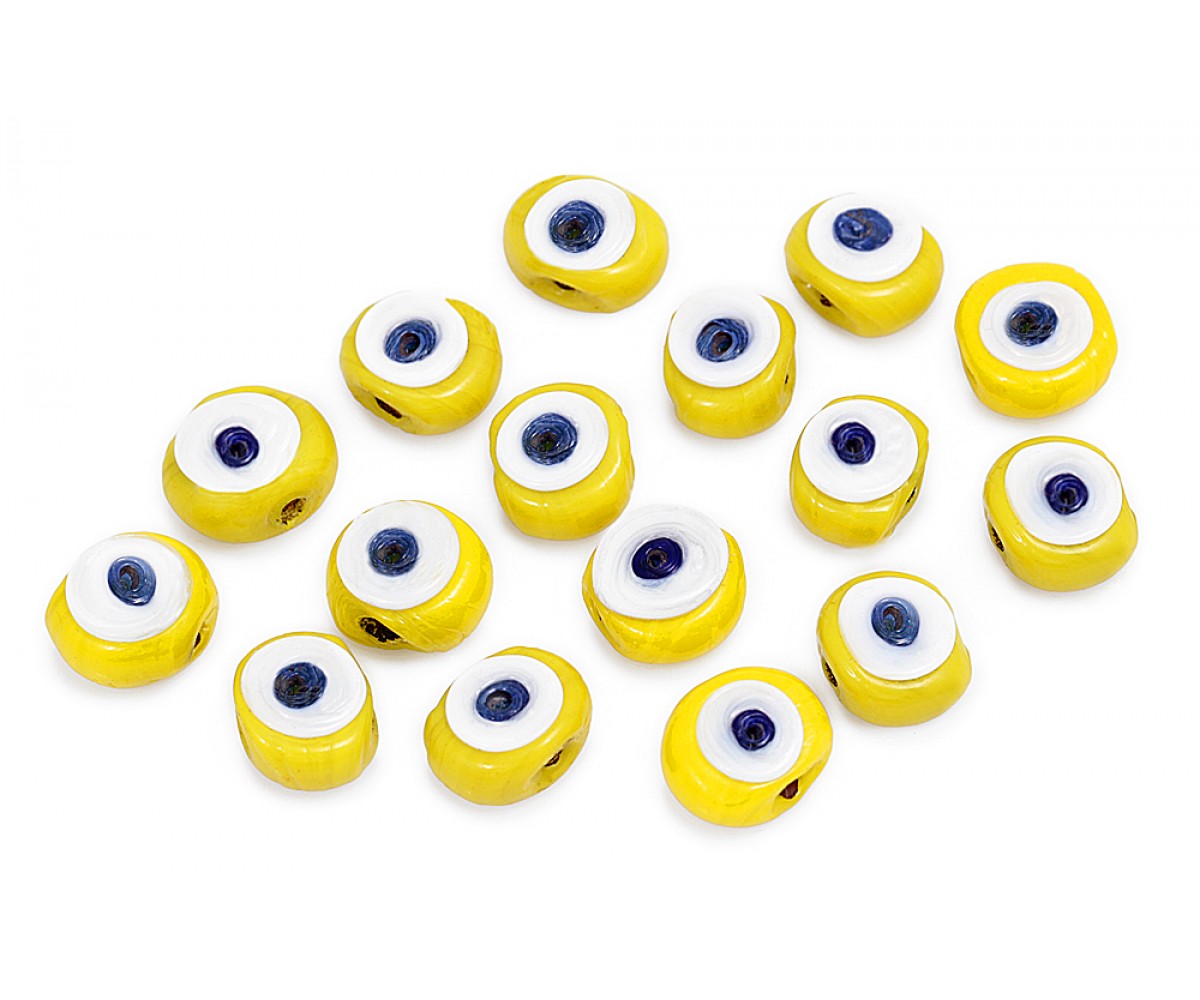 Turkish Evil Eye Beads Yellow One Sided - 15 pcs for evil eye protection