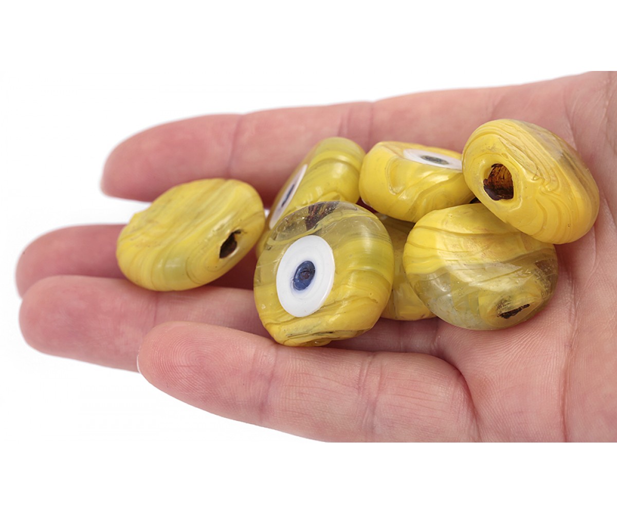Yellow Glass Eye Beads One Sided - 15 pcs for evil eye protection
