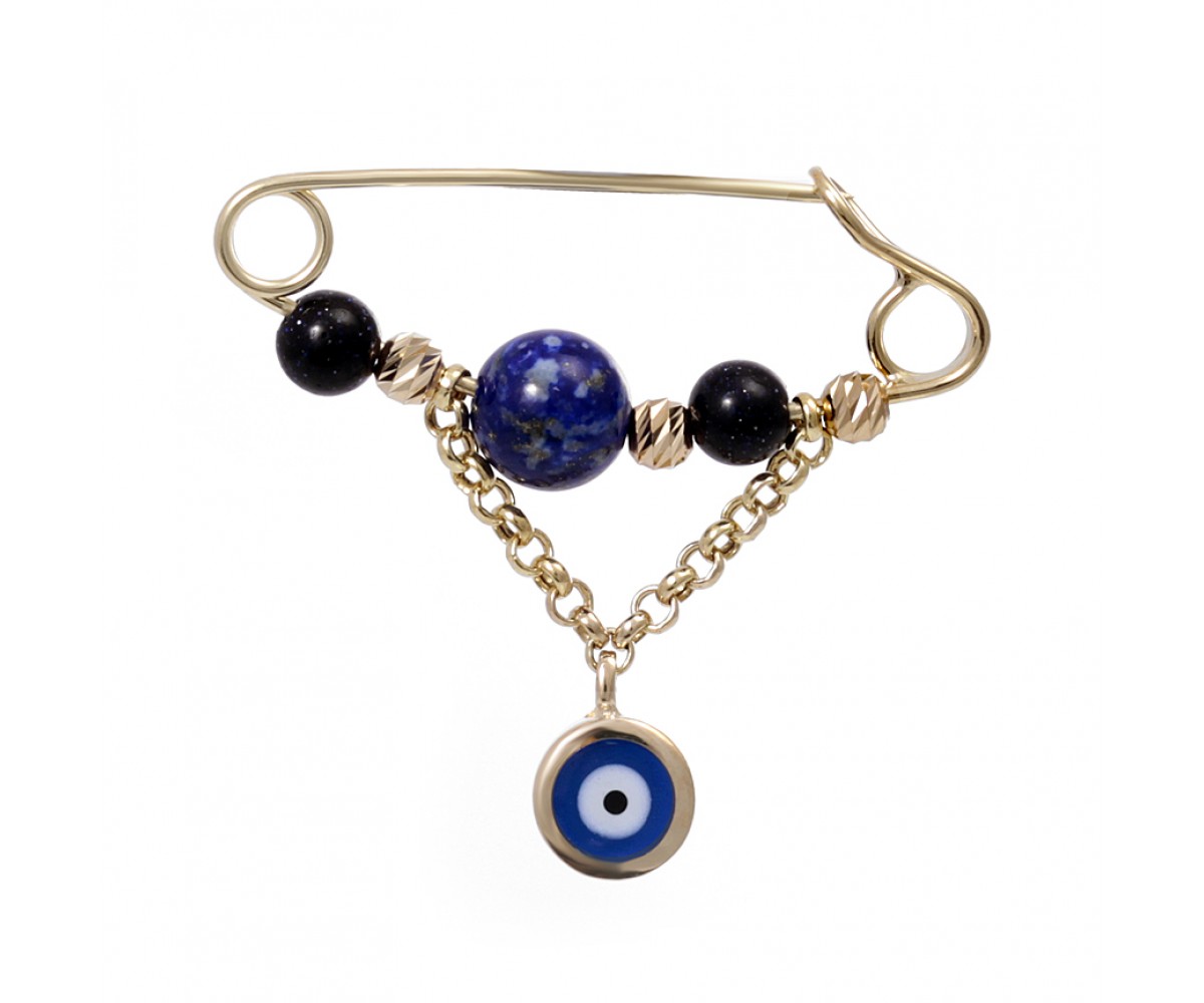 14K Gold Safety Pin with Evil Eye for evil eye protection