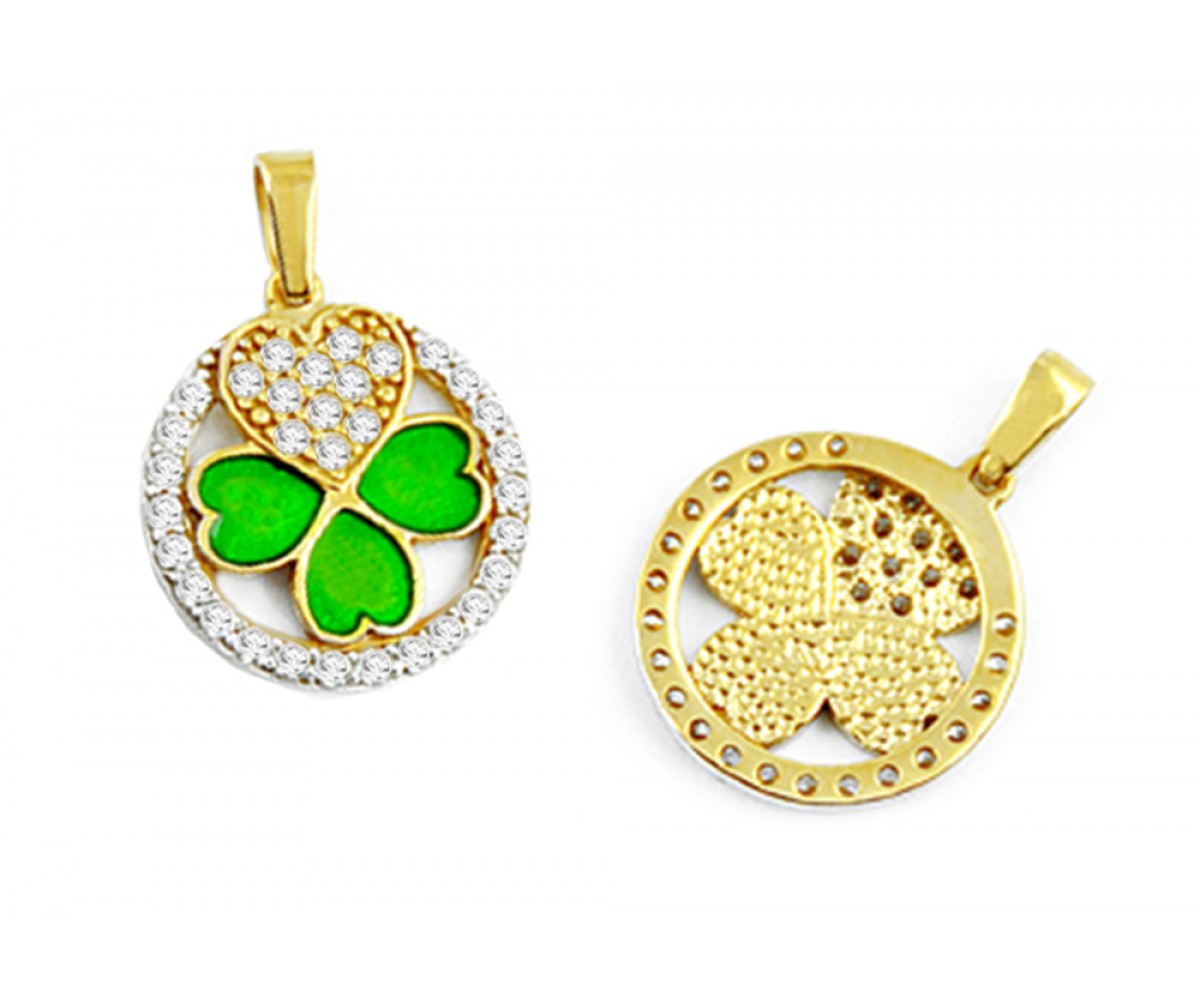 Clover and Heart Gold Pendant for evil eye protection