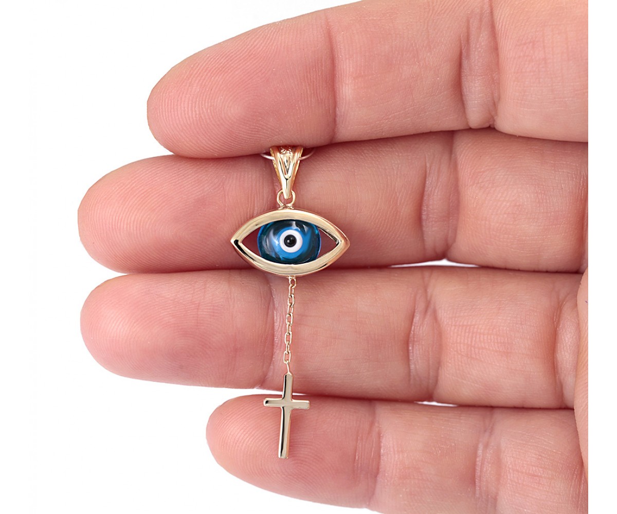 Gold Evil Eye Cross Pendant for evil eye protection