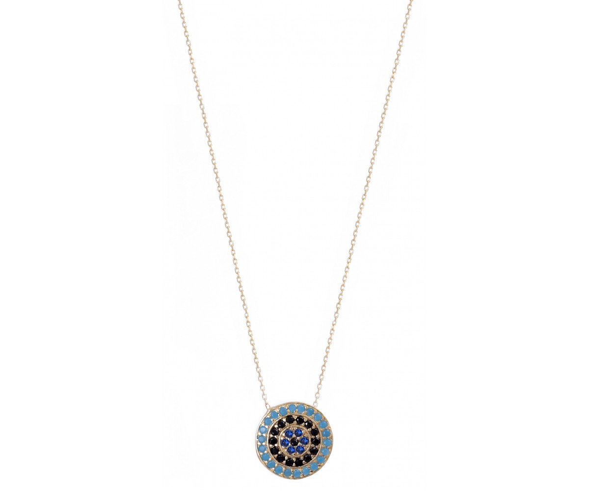 Greek Evil Eye Necklace with Nano Turquoise Stones for evil eye protection
