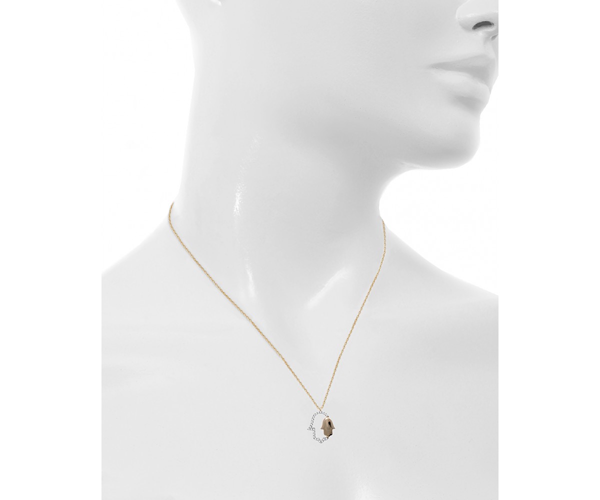 Hamsa Hand Gold Necklace with Cz Stones for evil eye protection