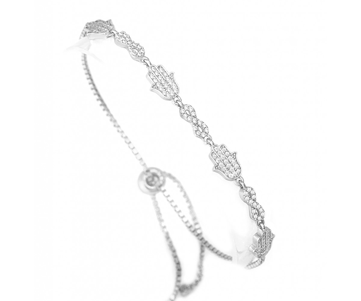 Adjustable Sterling Silver Infinity Hamsa Bracelet for evil eye protection