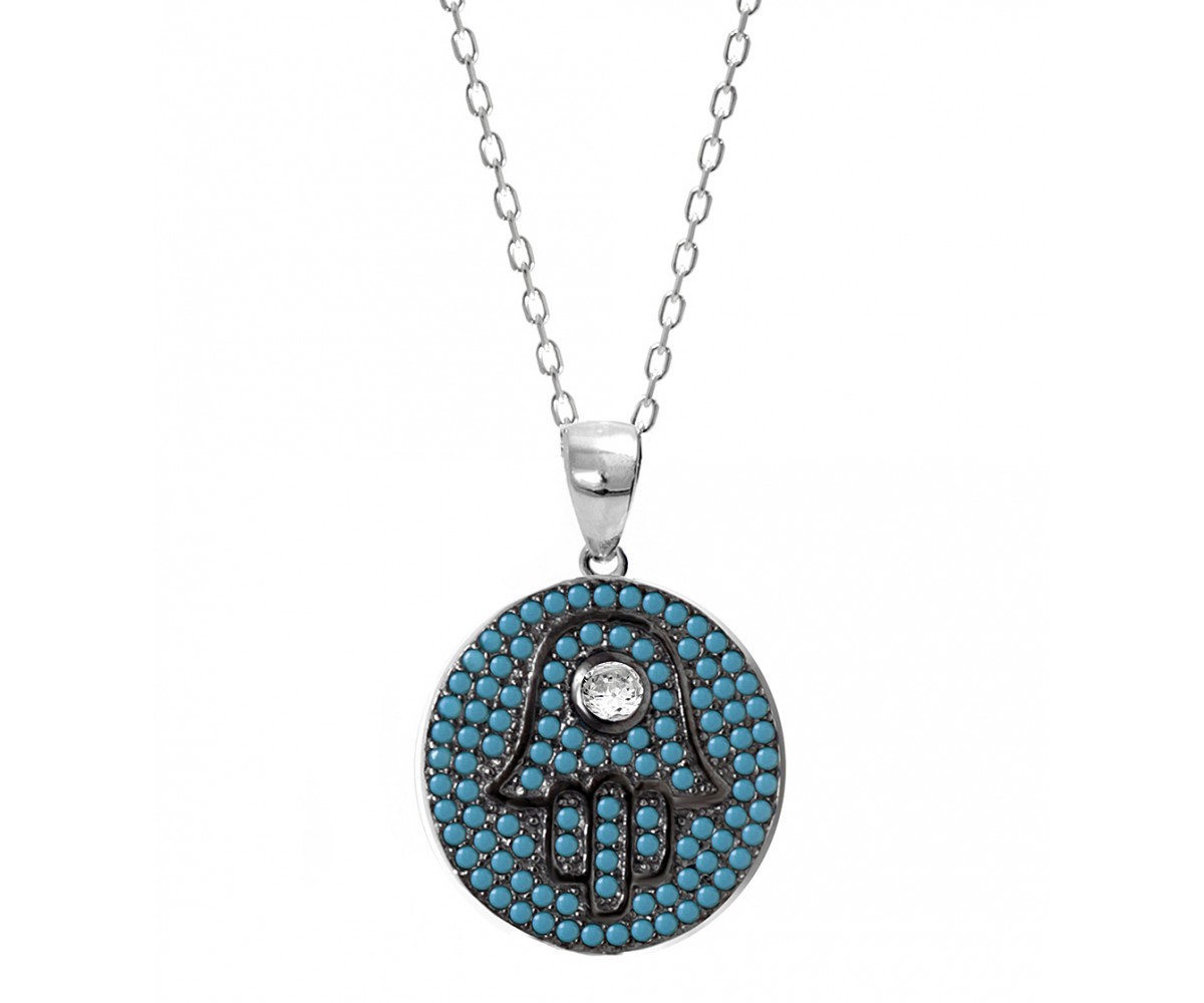 Hamsa Necklace with Nano Turquoise Stones Hamsa Hand for evil eye protection