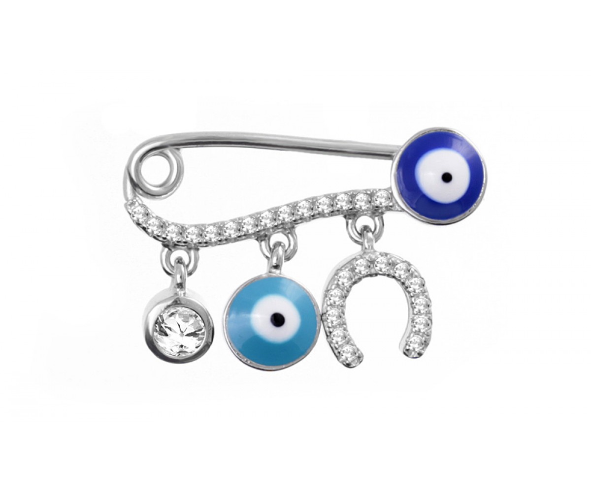 Baby Pin with Good Luck Charms for evil eye protection
