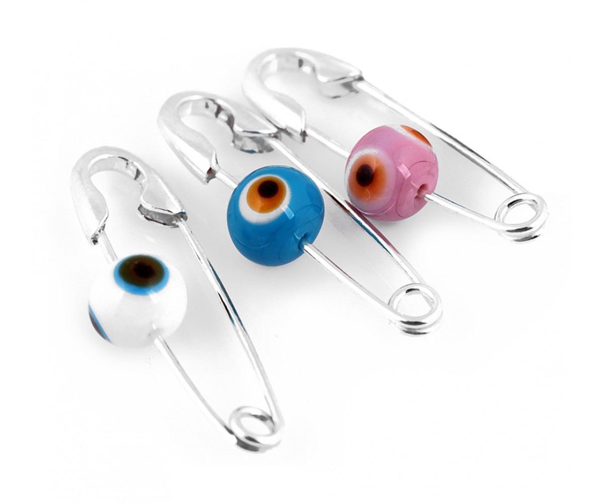 Diaper Pin with Evil Eye Bead for evil eye protection