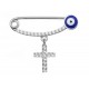 Evil Eye Baby Pin with Cross Charm for evil eye protection