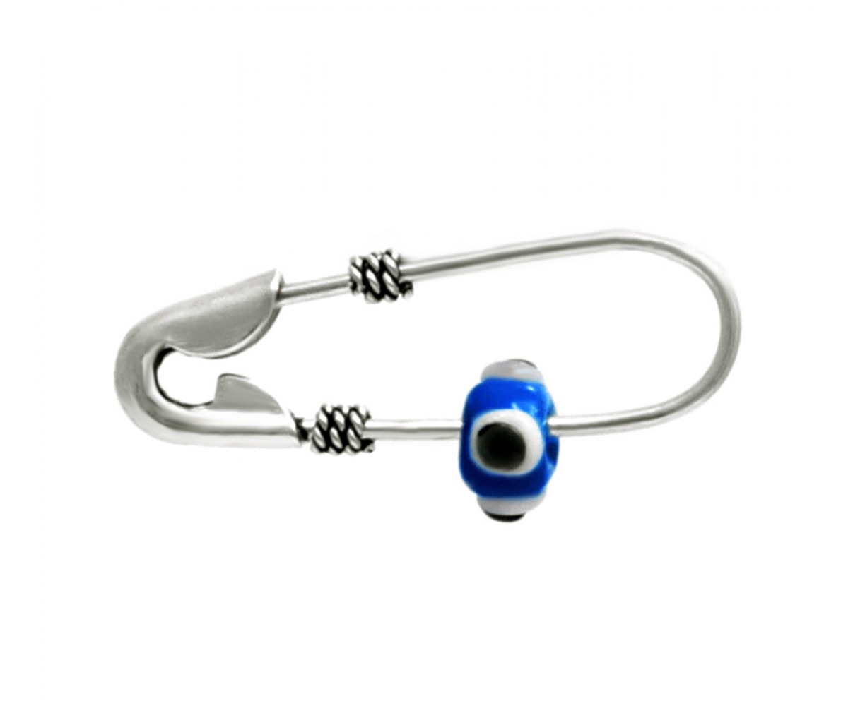 Silver Safety Pin with Evil Eye Bead for evil eye protection