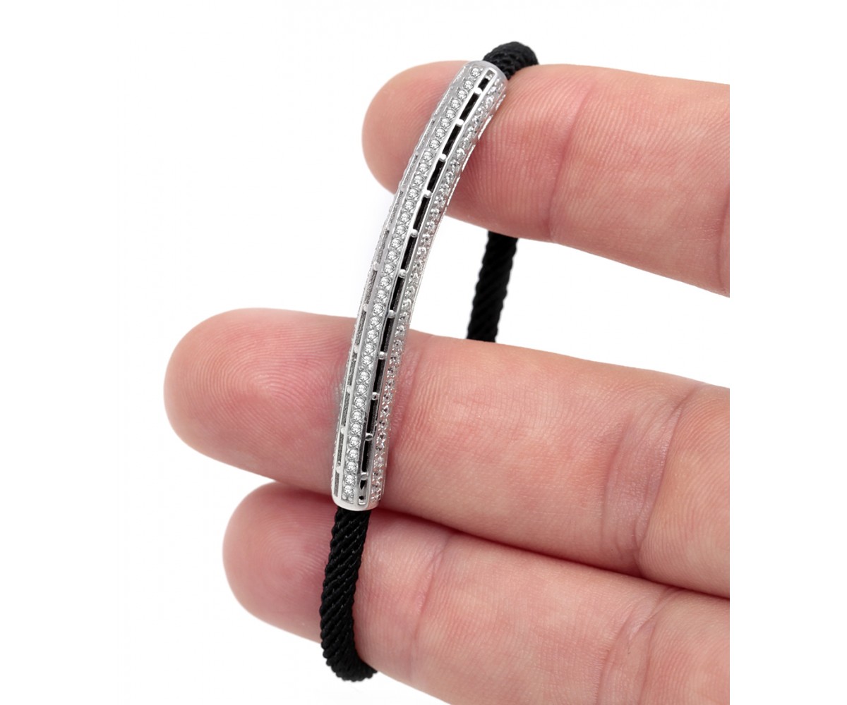 Adjustable Silver Cz Bar Bracelet for evil eye protection